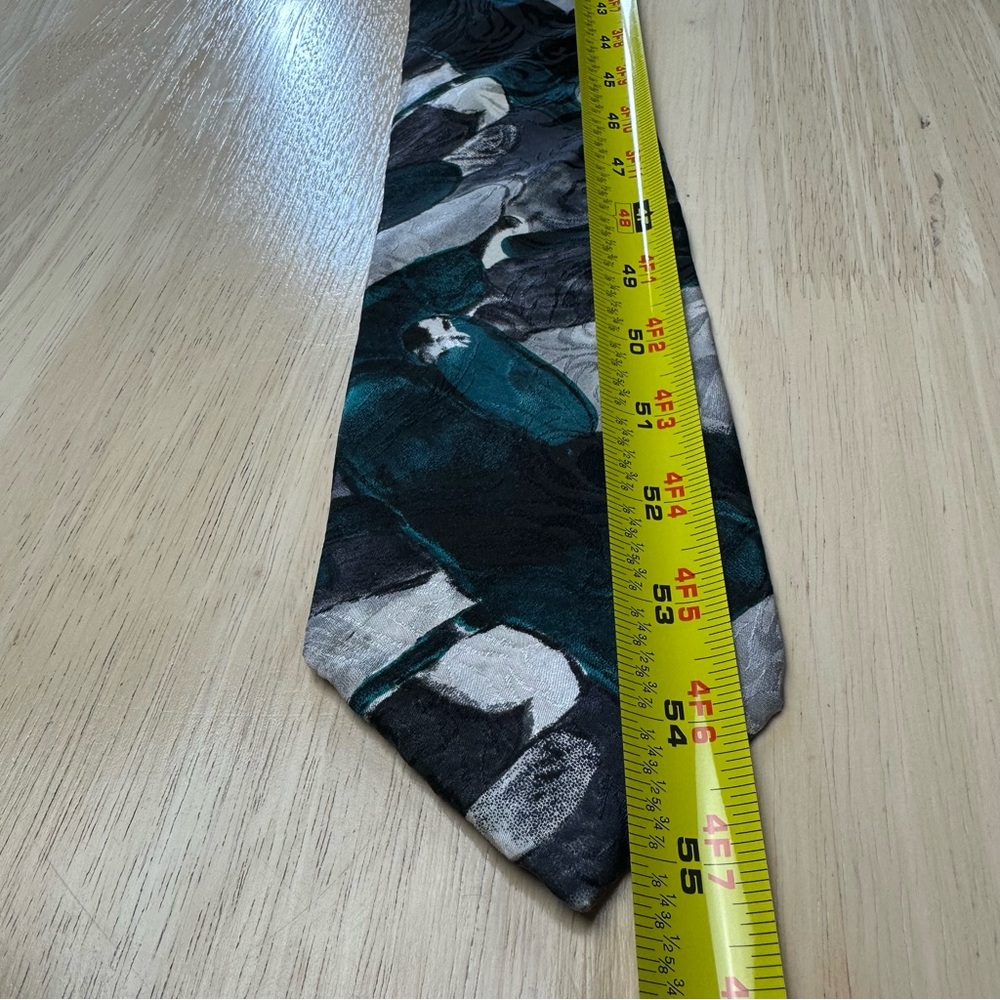 Vintage JT Beckett Blue White Gray Teal Floral Tie Mens Fancy Business Wedding - Picture 5 of 5